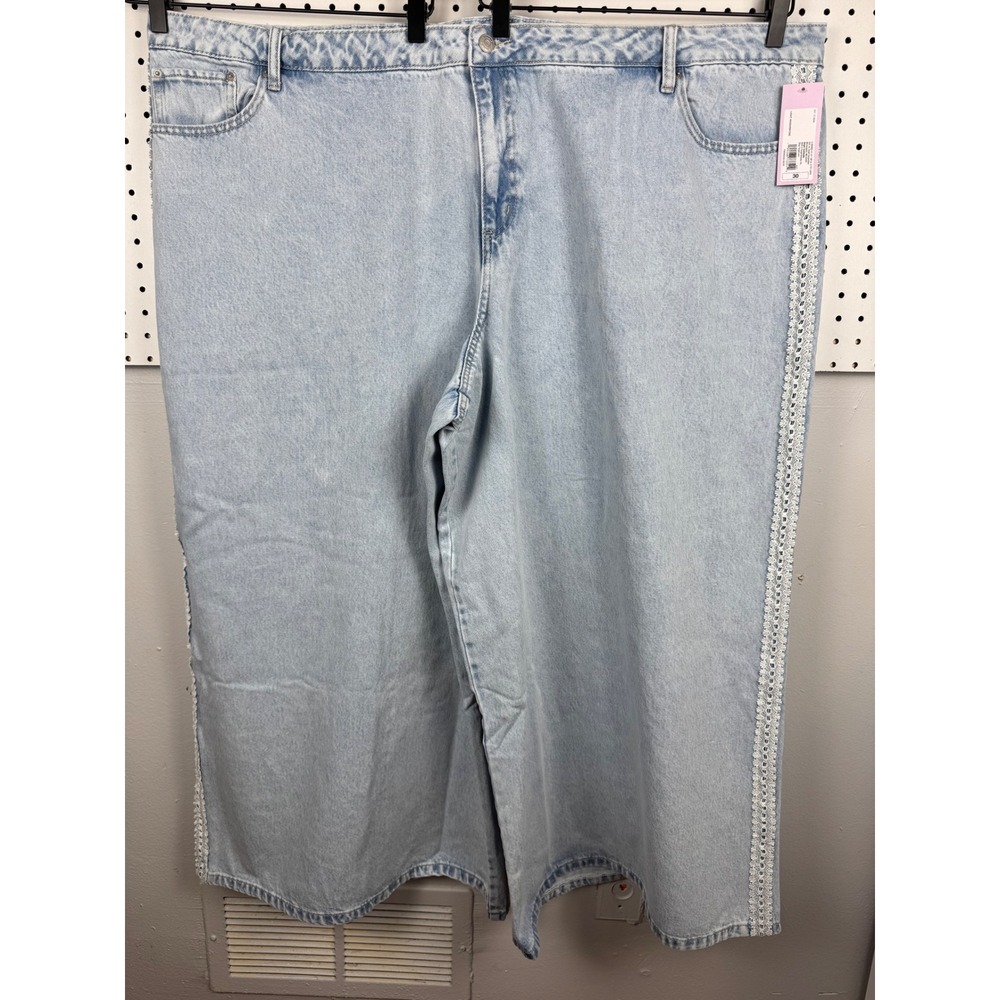 Wild Fable Light Wash Ultra Wide Leg Lace Trim Rigid Denim Jeans Womens 30 31L